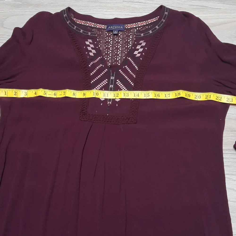 Artesia 3/4 sleeve Wine Goblet Boho Dress size large - Picture 7 of 9